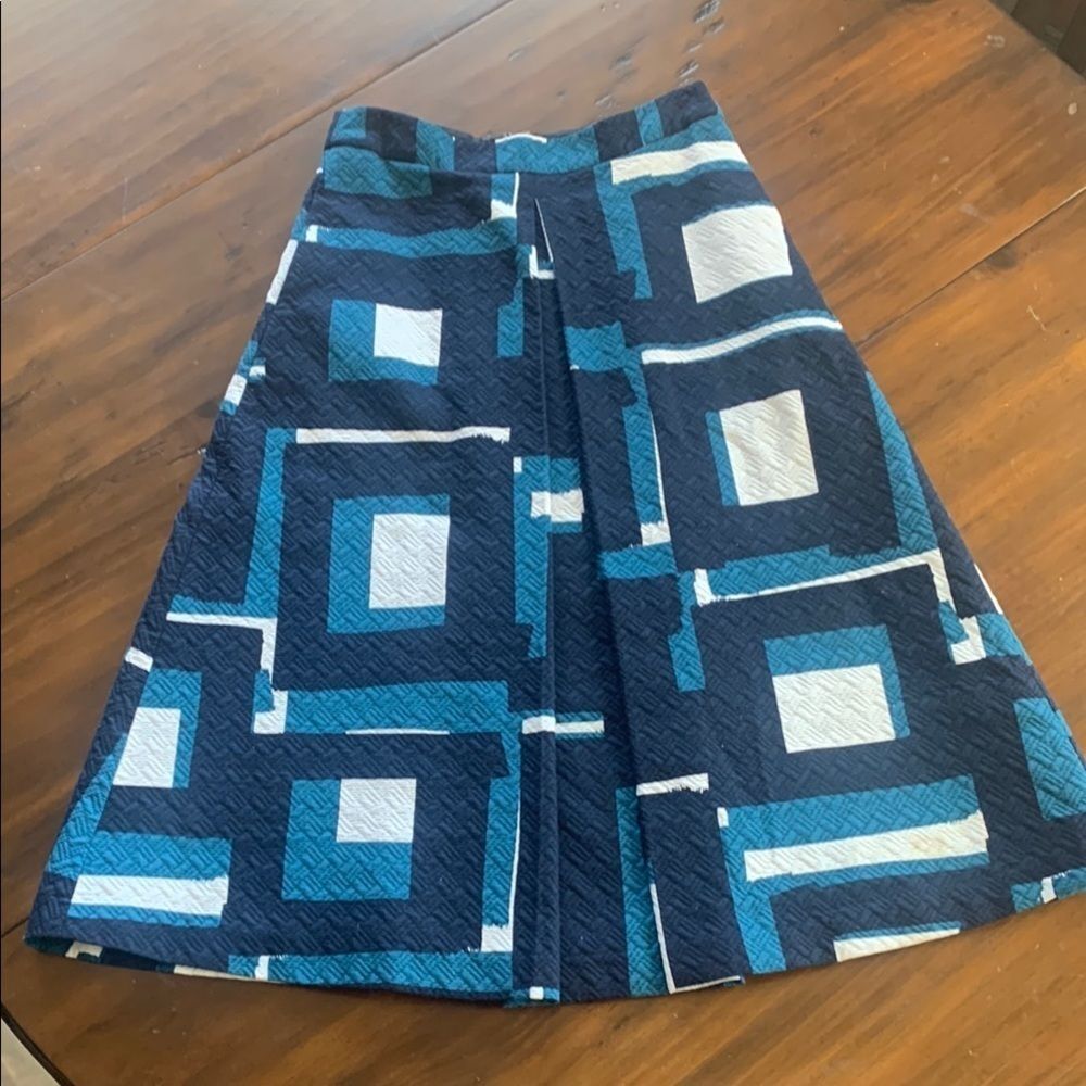Banana Republic navy, teal & white front pleat skirt with pockets, Size 0